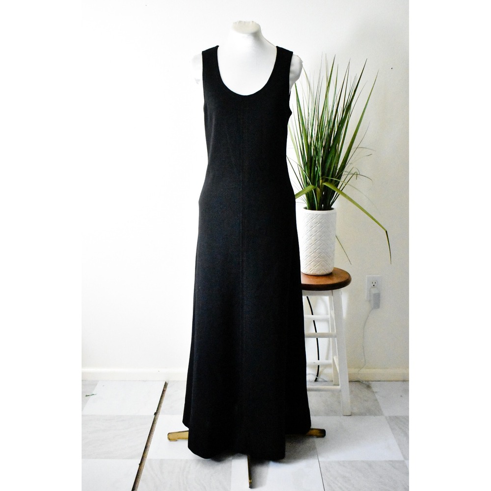 The American Way With Wool Maxi Dress Womens 8 Black 60s Sleeveless A-Line Gown